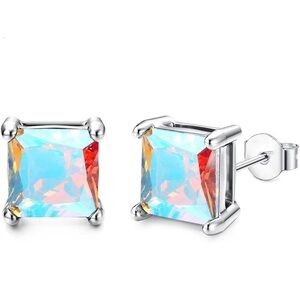 Silver Cubic Zirconia Stud Earrings 6mm NIP